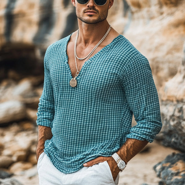 Holiday Bohemian Beach Men's Linen Casual Long Sleeve Shirt Top