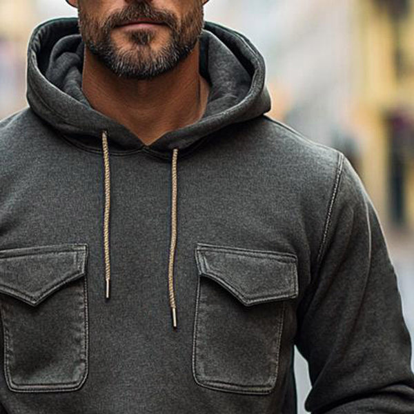 Men's Vintage Pocket Long Sleeve Hoodie