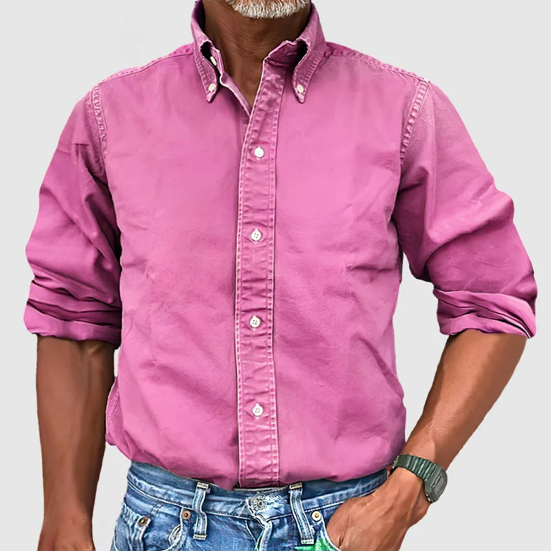 Men's Western Retro Button Down Casual Solid Color Stylish Long Sleeve Business Dress Shirts