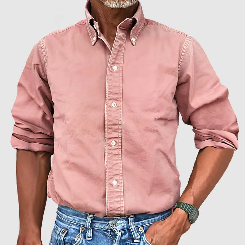 Men's Western Retro Button Down Casual Solid Color Stylish Long Sleeve Business Dress Shirts