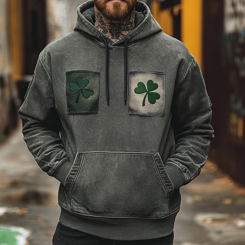 Men's Vintage Clover Patches St. Patrick's Day Hoodie