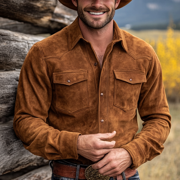 Outdoor Adventure Cowboy Shirt With Brown Leather Belt