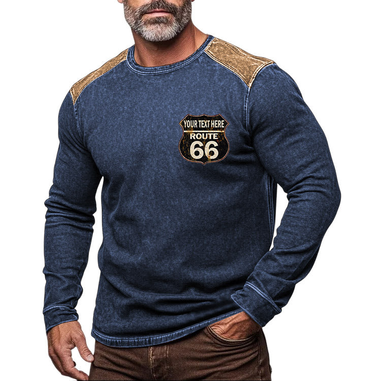 Men's Vintage Route 66 Road Trip Distressed Contrast Crew Neck Long Sleeve Sweatshirt