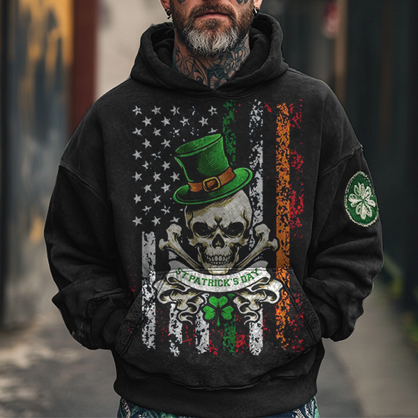 Men's St. Patrick's Day Skull American Flag Print Hoodie