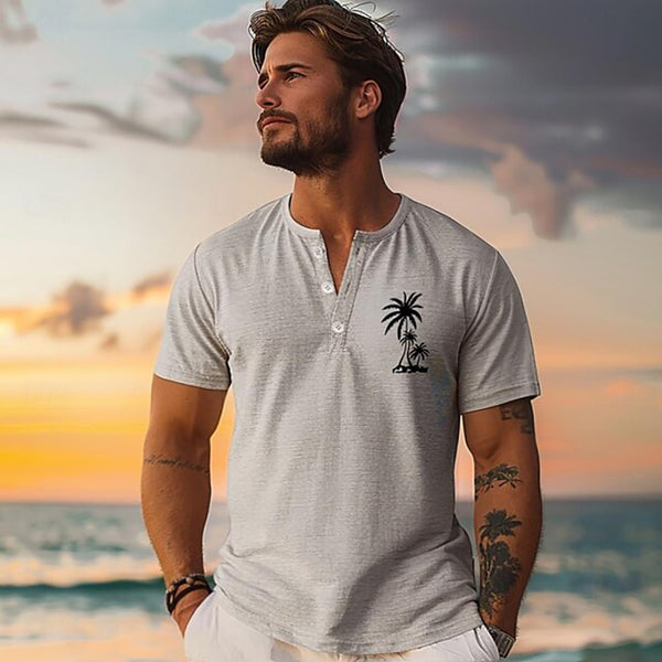 Men's Coconut Tree Graphic Henley Shirt