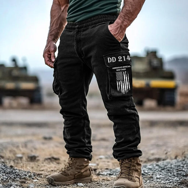 Men's Vintage DD214 America's Official Man Card Patriotic Multi-Pocket Tactical Daily Work Cargo Pants Trousers