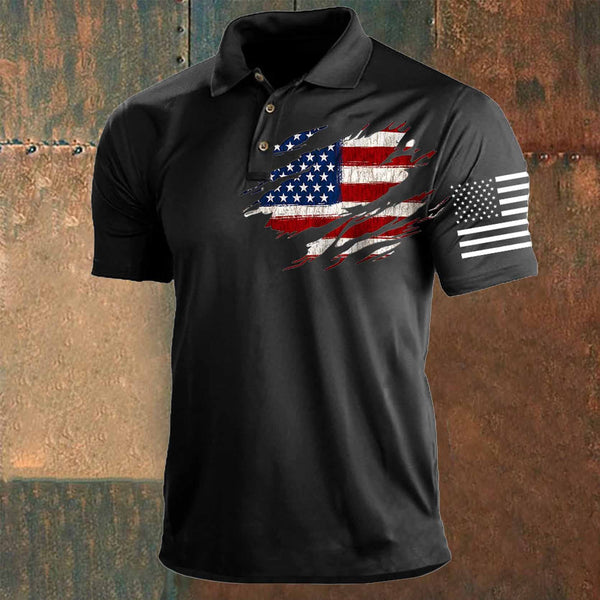 Men's T-Shirt Polo Vintage American Flag Independence Day Short Sleeve Outdoor Summer Daily Top Navy Blue Black Khaki