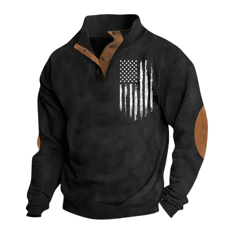 Men's Vintage American Flag Print Stand Collar Buttons Sweatshirt