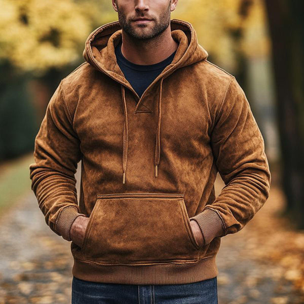 Men's Vintage Suede Pocket Long Sleeve Hoodie