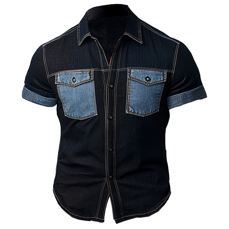 Men's Vintage Classic Denim Shirt With Contrast Pockets