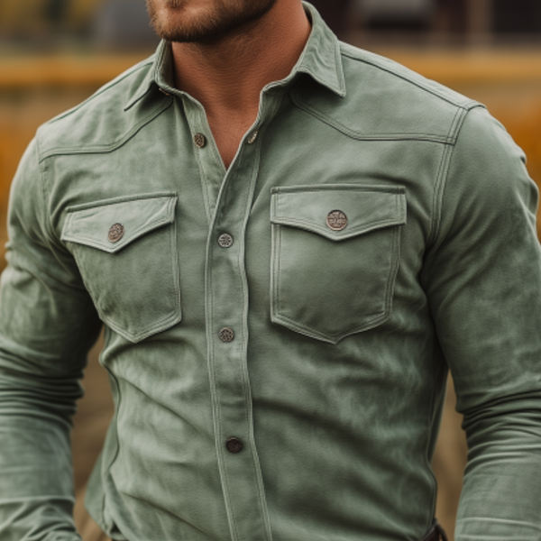 Outdoor Tactical Green Shirt With Pockets And Belt