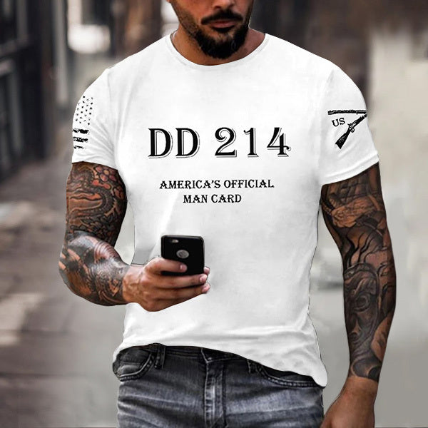 Men's Vintage DD214 America's Official Man Card American Flag Print Crew Neck Short Sleeve T-shirt