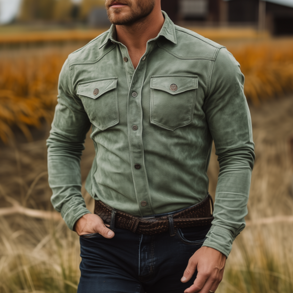 Outdoor Tactical Green Shirt With Pockets And Belt