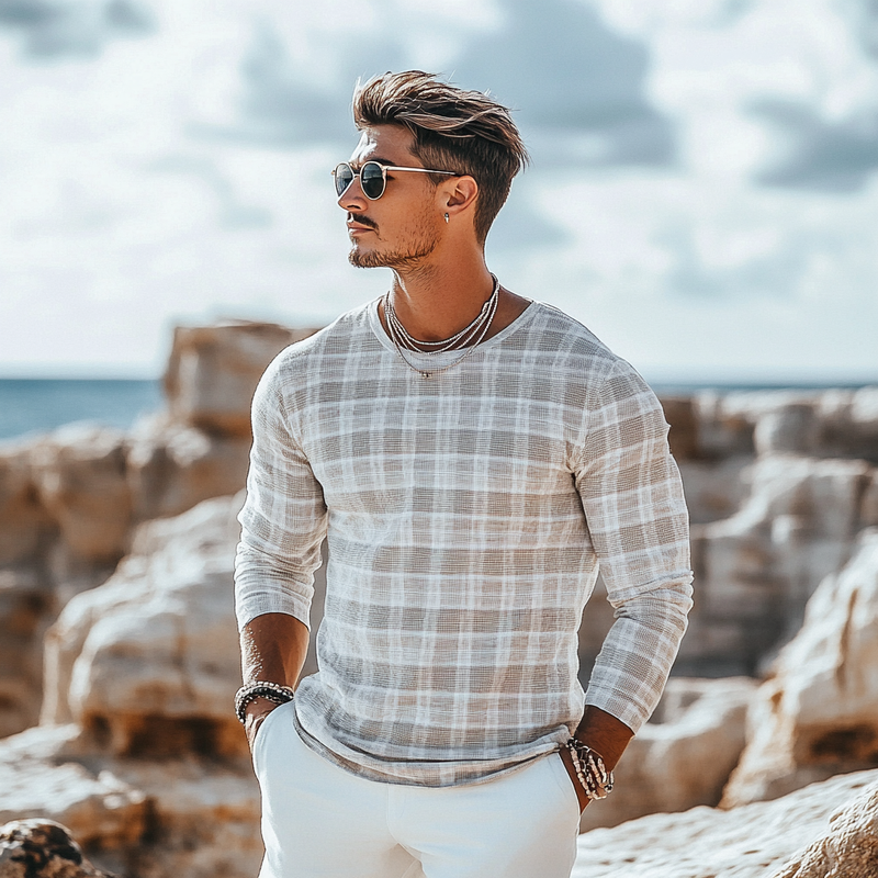 Holiday Bohemian Beach Men's Linen Casual Long Sleeve Shirt Top