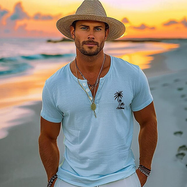 Men's Coconut Tree Graphic Henley Shirt