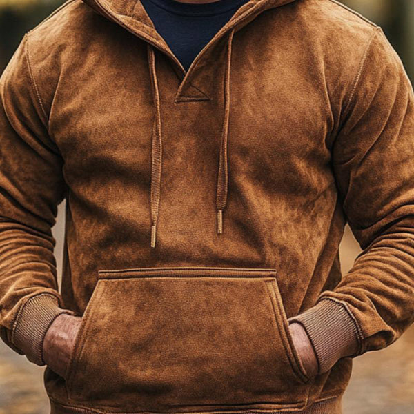 Men's Vintage Suede Pocket Long Sleeve Hoodie