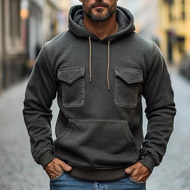 Men's Vintage Pocket Long Sleeve Hoodie