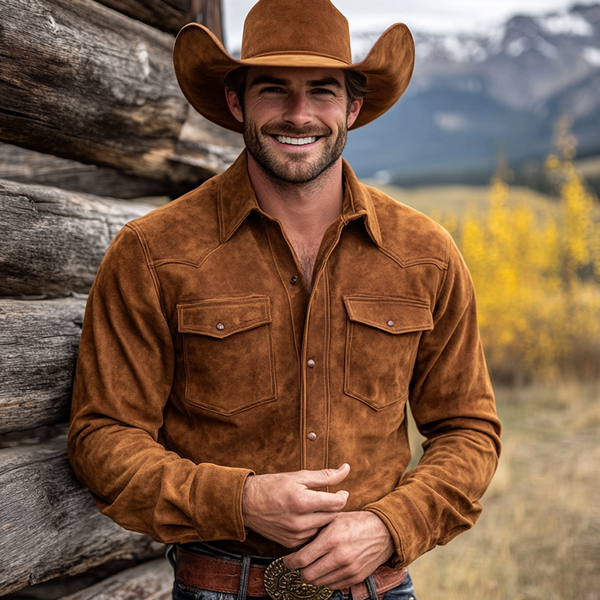 Outdoor Adventure Cowboy Shirt With Brown Leather Belt