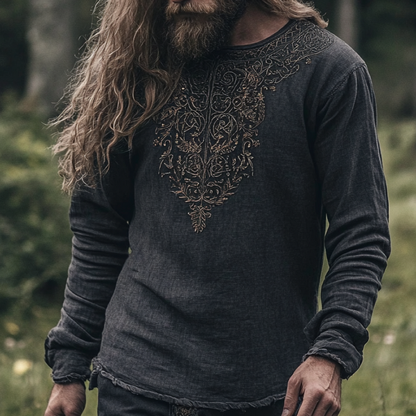 Men's Vintage Viking Ancient Nordic-style Skandinavia Style Linen Printed Casual Long Sleeve Top Shirt