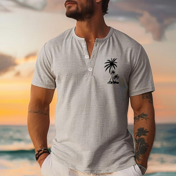 Men's Coconut Tree Graphic Henley Shirt