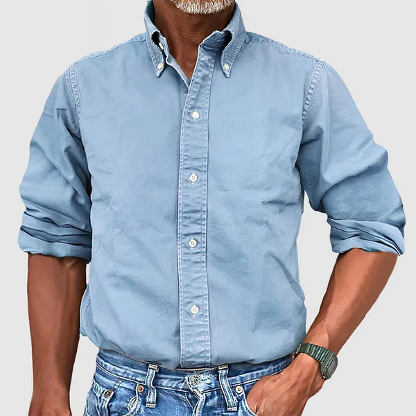 Men's Western Retro Button Down Casual Solid Color Stylish Long Sleeve Business Dress Shirts