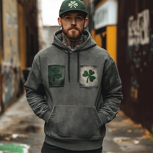 Men's Vintage Clover Patches St. Patrick's Day Hoodie