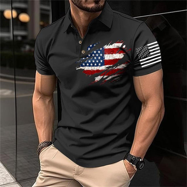 Men's T-Shirt Polo Vintage American Flag Independence Day Short Sleeve Outdoor Summer Daily Top Navy Blue Black Khaki