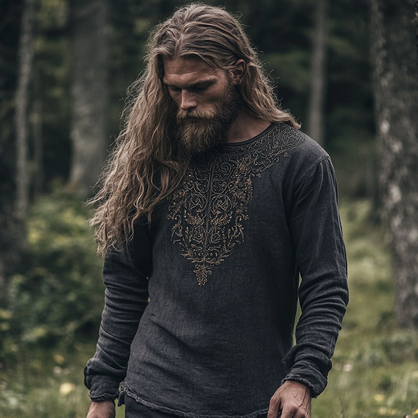 Men's Vintage Viking Ancient Nordic-style Skandinavia Style Linen Printed Casual Long Sleeve Top Shirt